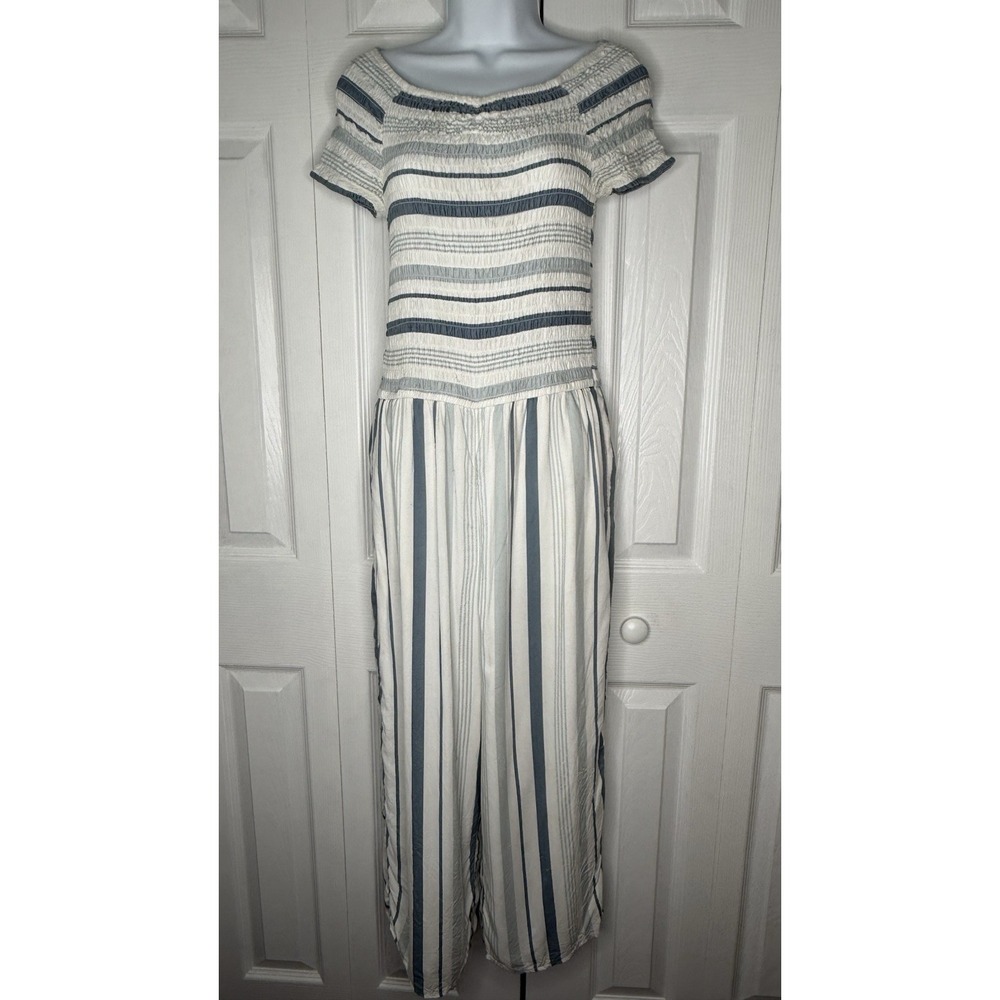 Abercrombie Kids Blue & White Crop Pants One-Piece Jumpsuit Pockets - Size 15/16